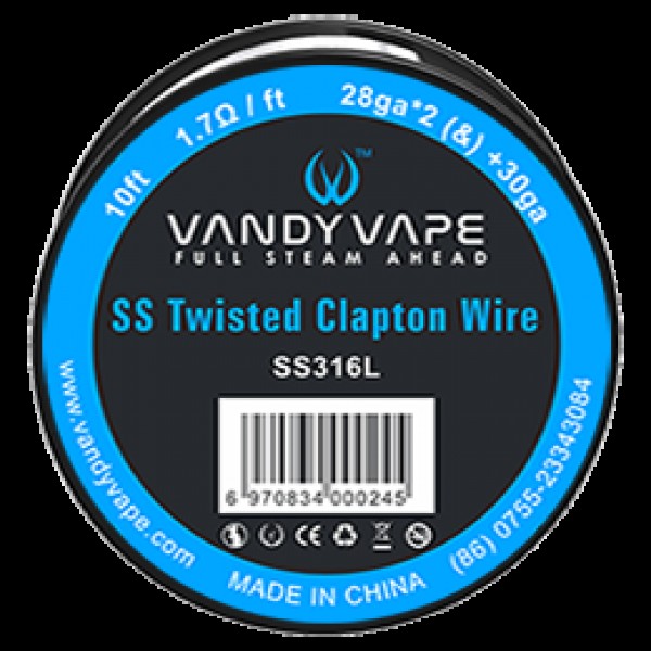 Vandy Vape SS Twisted Clapton Wire SS316L (28GA*2+30GA 10FT 1.70Ω-FT)