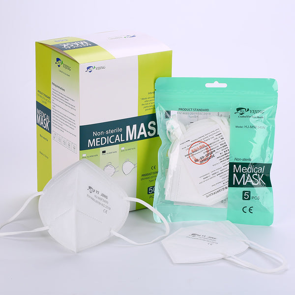YIJING Non-Sterile Medical Disposable Folding Face Mask - 5pcs/Pack