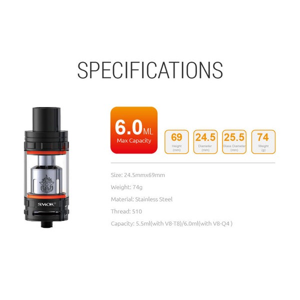 SMOK TFV8 SUB Ohm 6.0ML Tank Atomizer